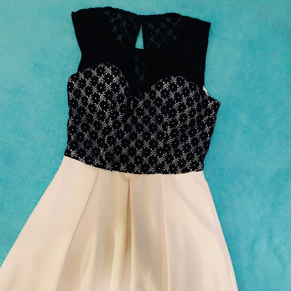 Navy lace and white dress